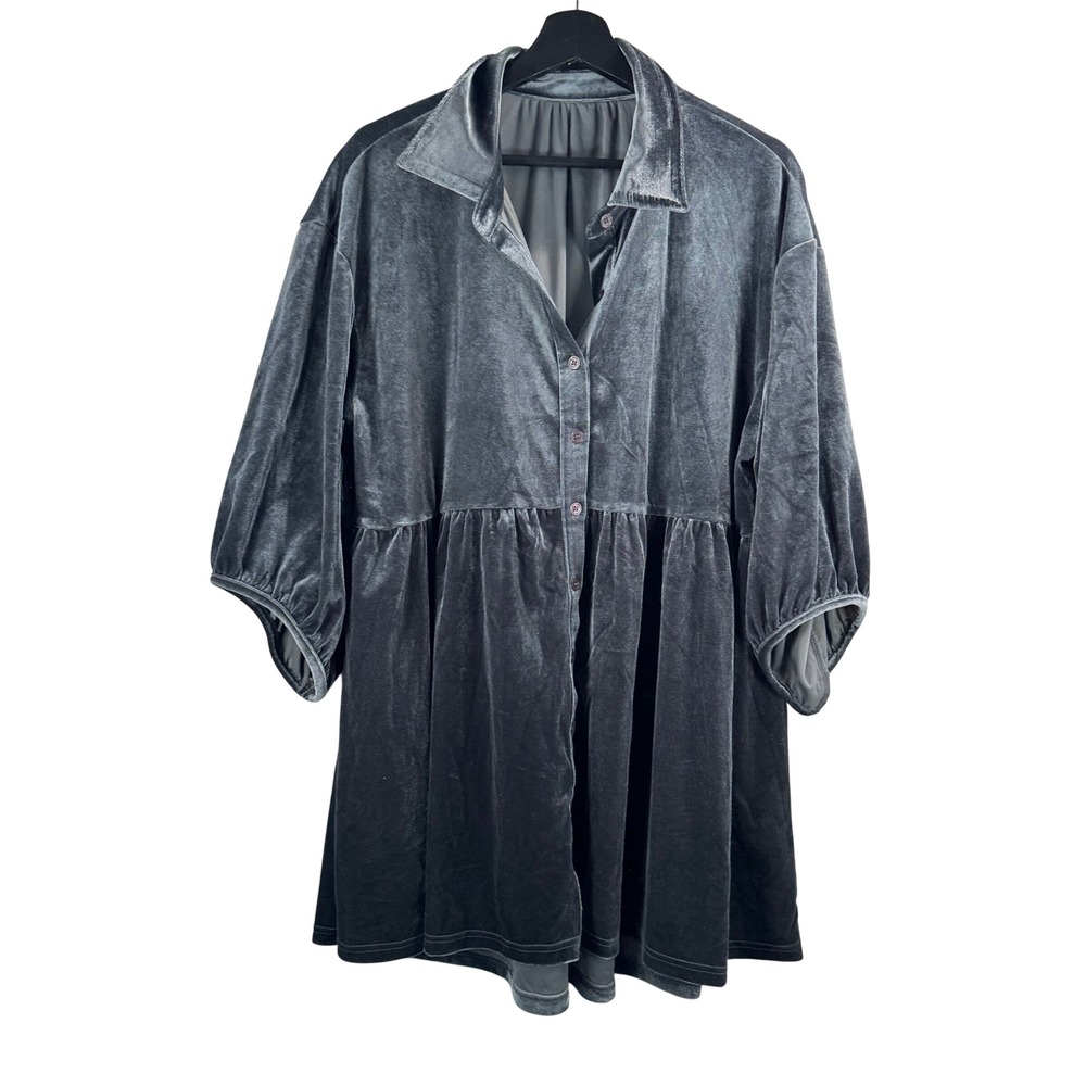 Unbranded Velvet Babydoll Dress XL Grey Boho Tiered oversized Mini Dress Y2K